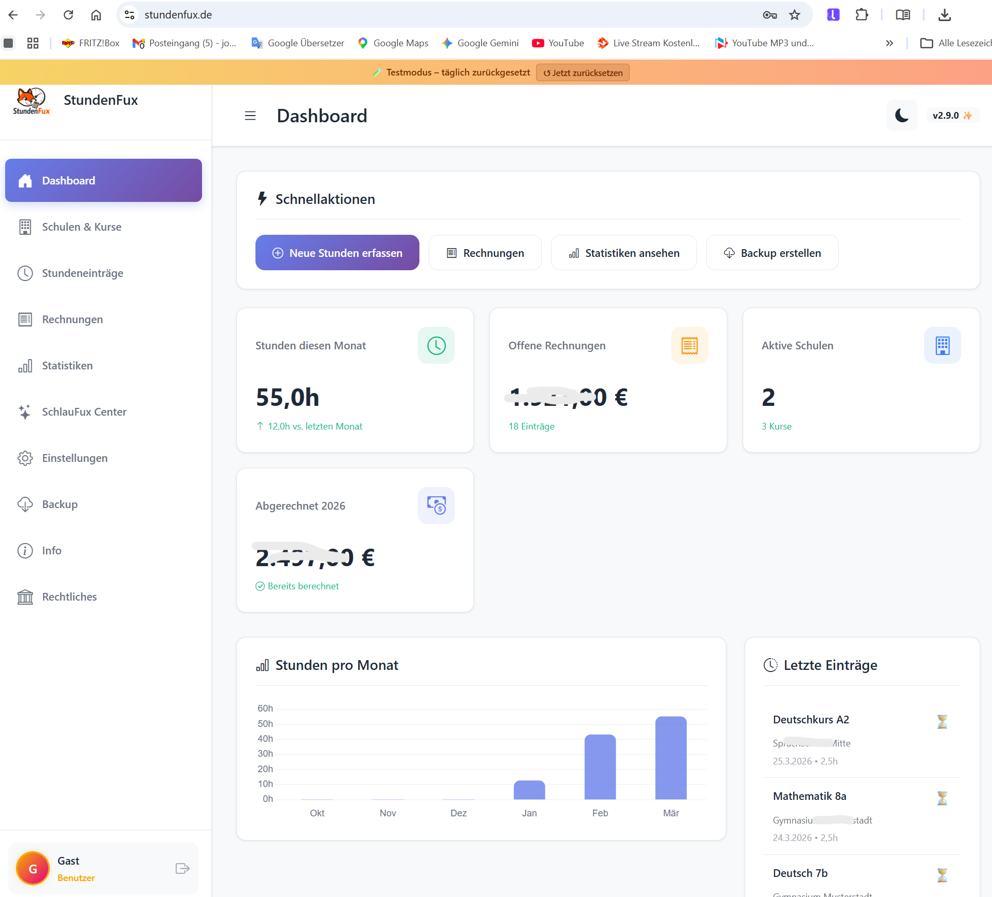StundenFux Dashboard